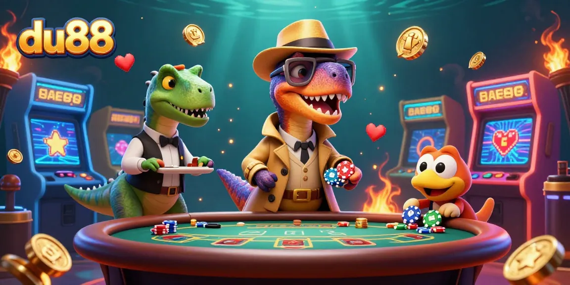 Experience thrilling action at du88 as a velociraptor stealthily counts cards at a blackjack table.