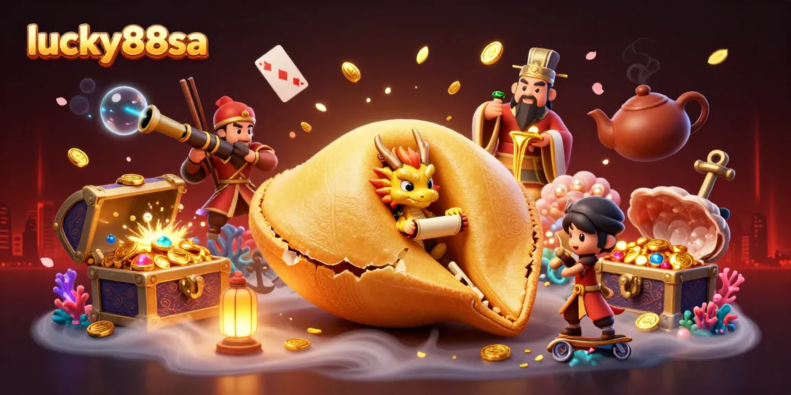 Experience lucky88sa adventure with engaging dragon and fortune cookie scene bursting with casino elements.