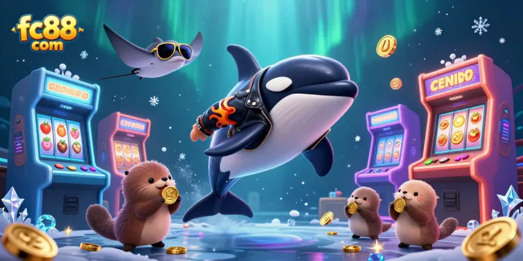 Engage with exciting slots at fc88 com featuring orca, stingray, and otters with coins.