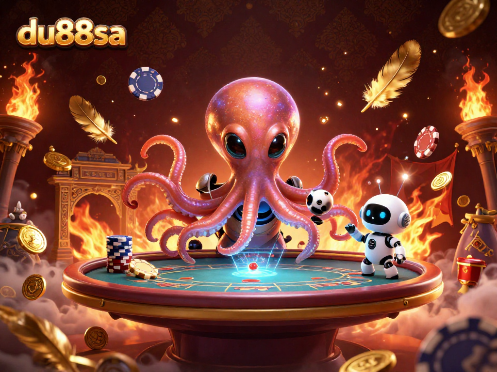 Experience lively gaming with du88sa's colorful poker scene featuring an alien octopus and dynamic game elements.
