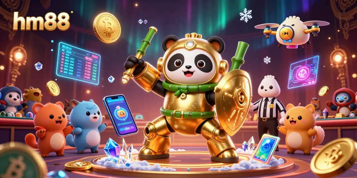 Experience thrilling gameplay at hm88 with vibrant casino action and blockchain elements in an animated illustration.