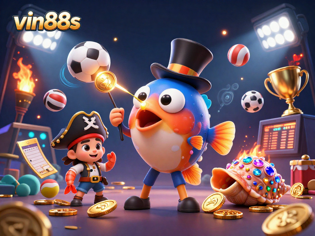 Experience the thrilling excitement of vin88s with a vibrant 3D casino illustration featuring action-packed gambling elements.