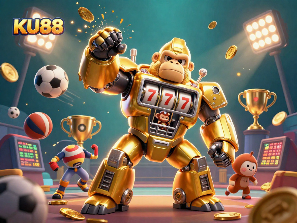 Unleash your winning strategies with KU88's 3D casino illustration showcasing dynamic gaming elements.