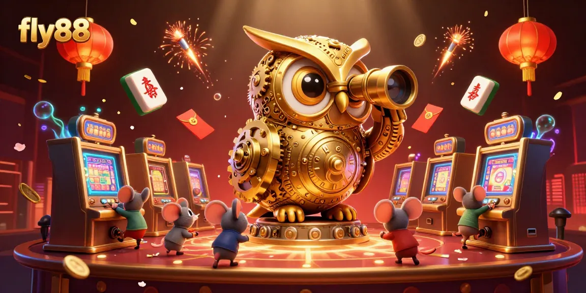 Experience thrilling wins at fly88 with the golden owl overseeing an exciting casino scene.
