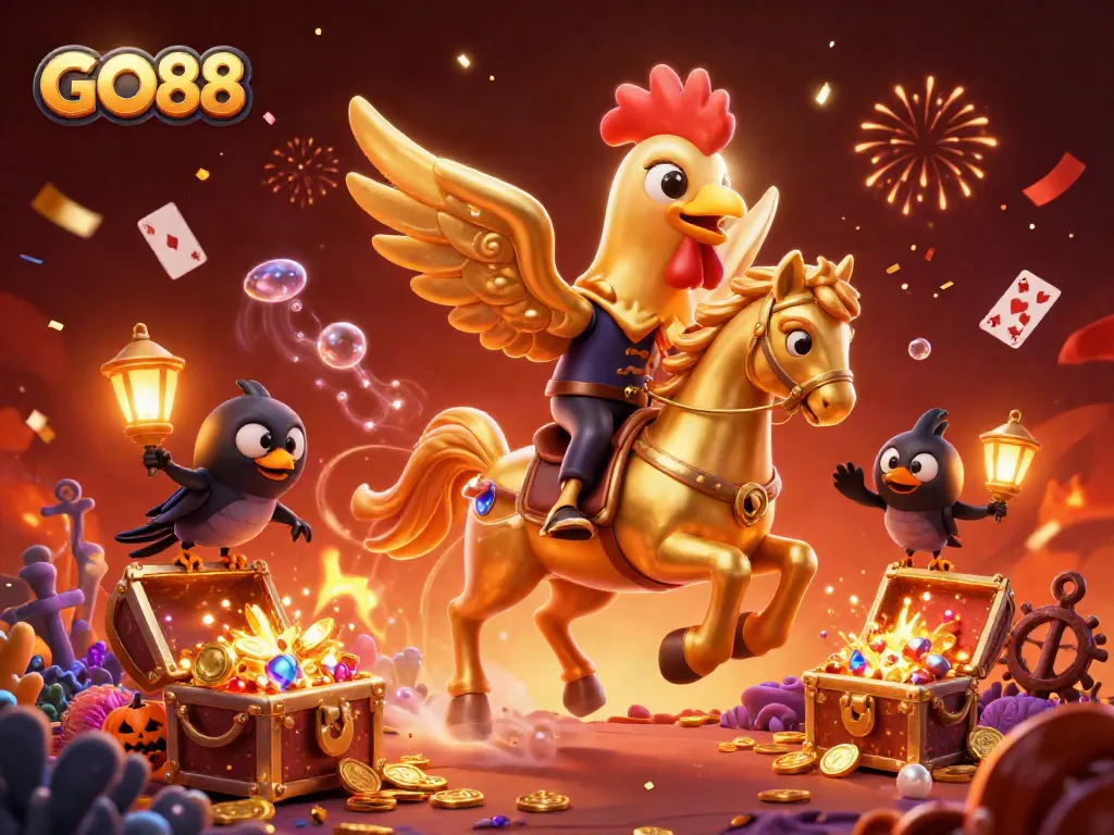 Experience the excitement of GO88 in an immersive casino setting with vibrant characters and dynamic elements.