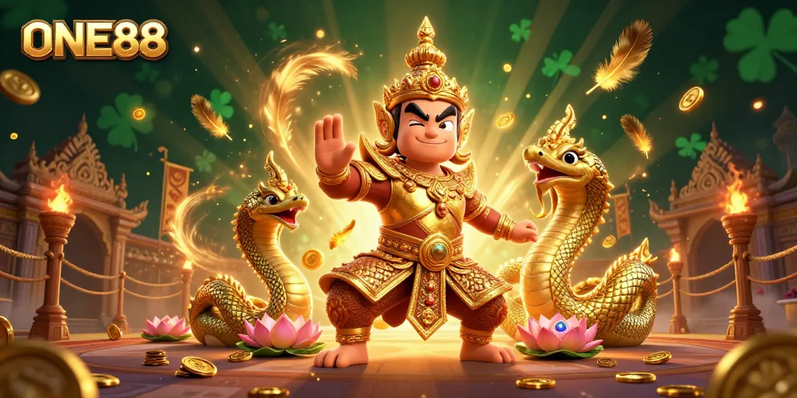 Experience the excitement of ONE88's dynamic gaming scene with animated guardians and rich casino elements.