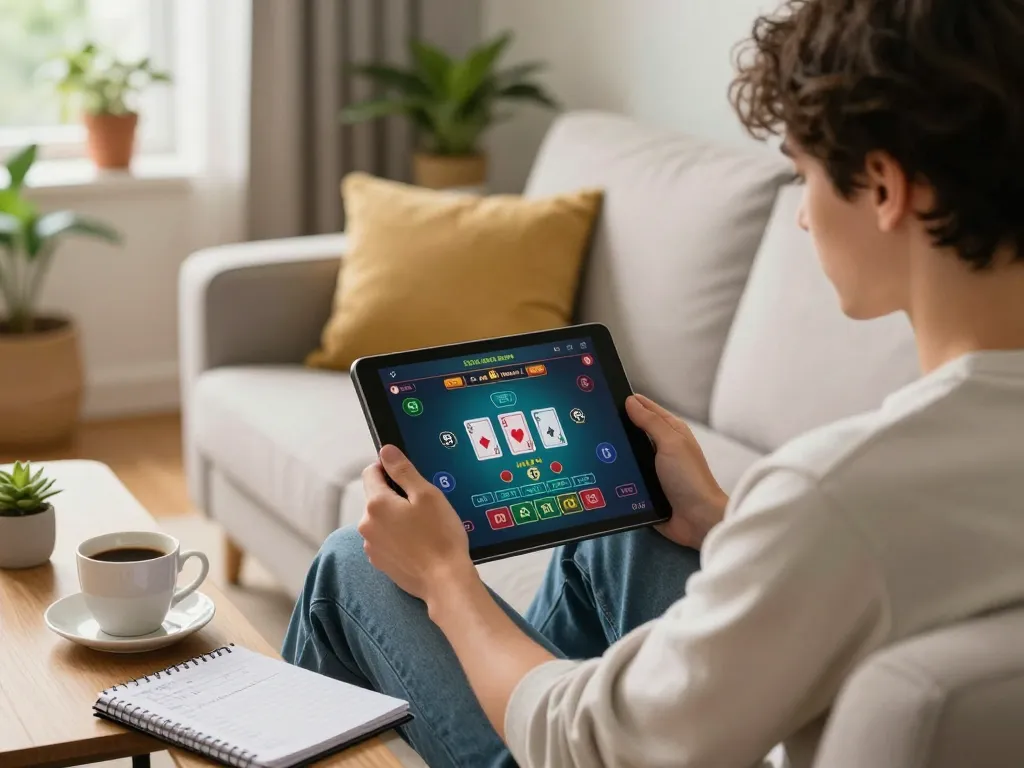Link đăng ký Da88 showcased on a tablet as a player enjoys online gaming in a cozy home setting.