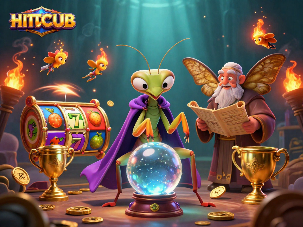Engage with HITCLUB's vibrant gaming world featuring 3D characters, slot reels, and gold coins.