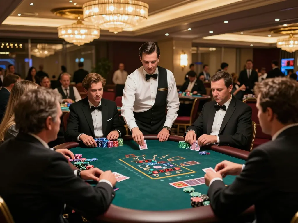 78win players strategizing at blackjack tables in an upscale casino