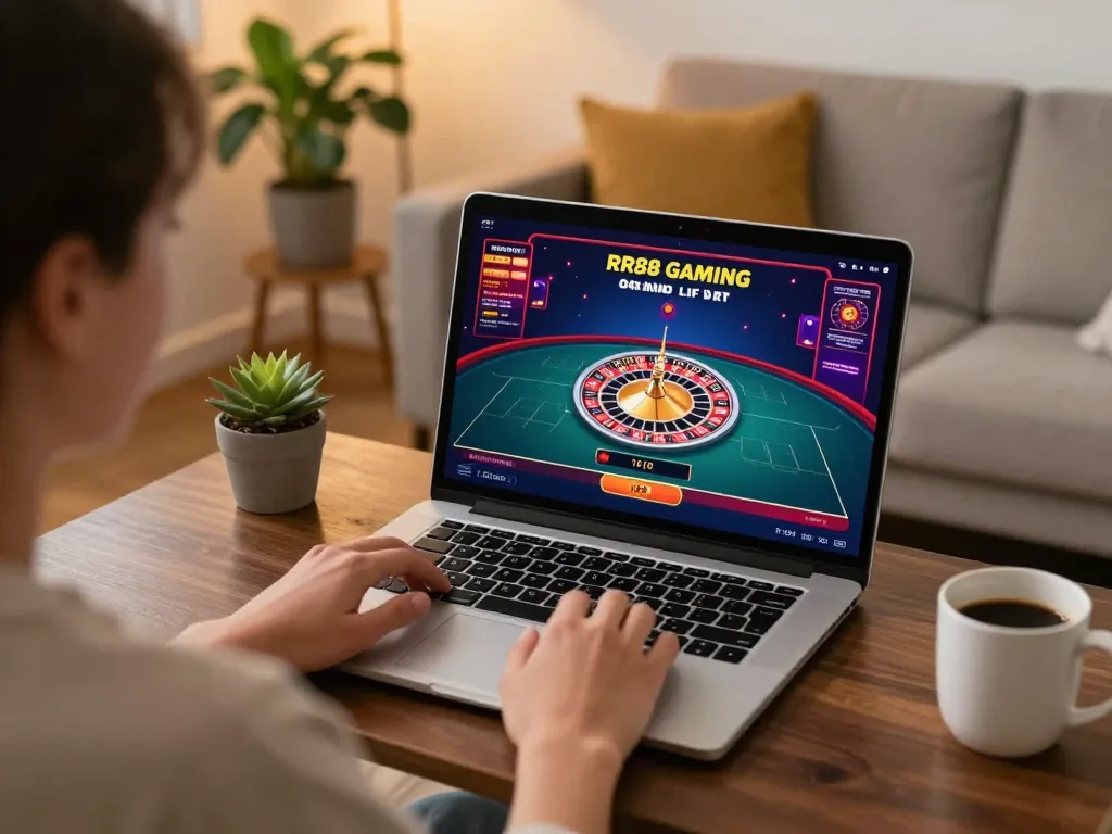 Engaging in RR88 gratis online roulette gaming experience in a cozy home setting