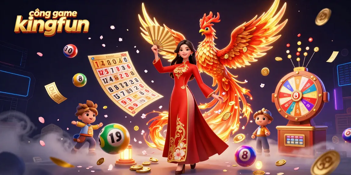 Join the excitement at cổng game kingfun with vibrant lottery balls and a graceful woman in a dynamic casino setting.