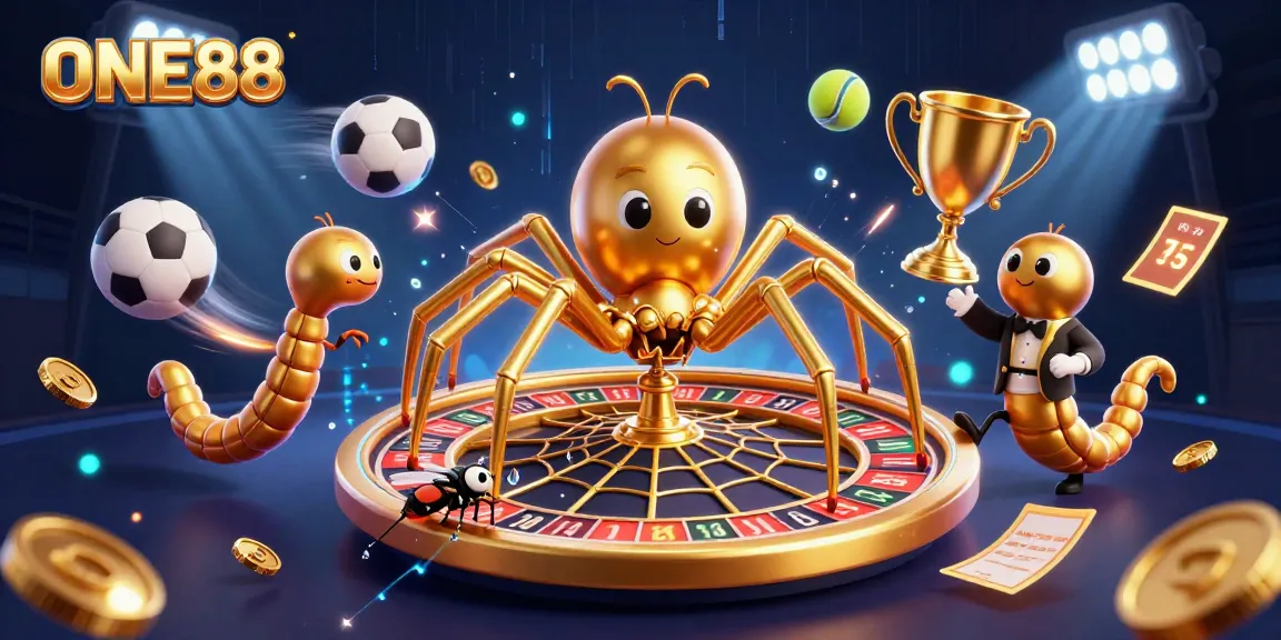 Experience thrilling bets at ONE88 with a unique golden web roulette scene.
