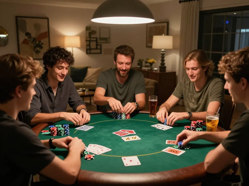Enjoying a fun poker night with friends, featuring link Jun88 games and competitive gameplay.