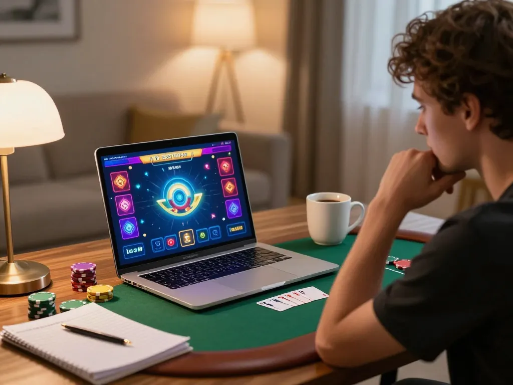 Engaging in a strategic poker game on 98win platform at home.
