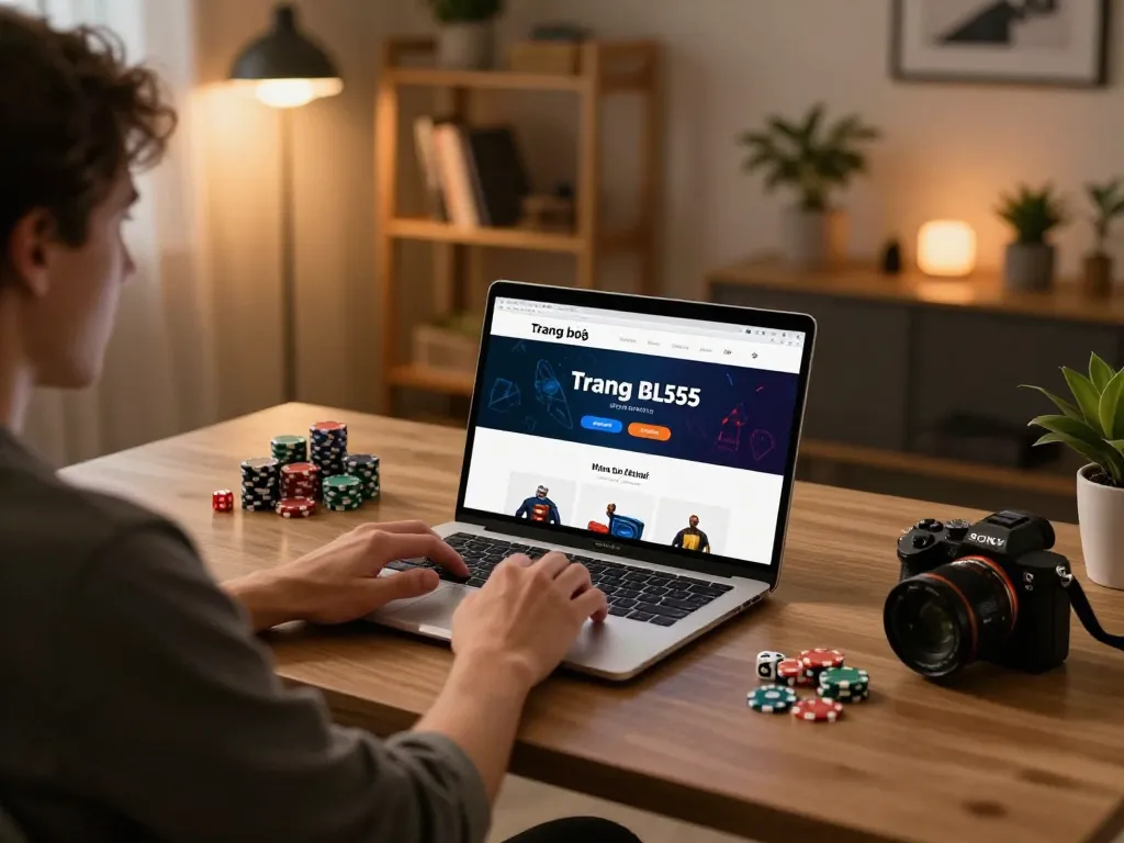 Engaging with the Trang chủ BL555 platform on laptop, showcasing modern online gaming.