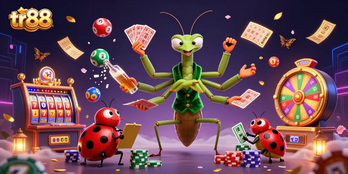 Experience thrilling gameplay at TR88 with a mantis dealer and vibrant casino elements in action.