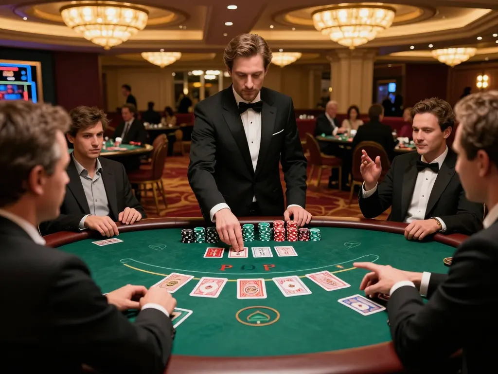 Win138 players enjoying a thrilling blackjack game with cards and chips visible in an upscale casino