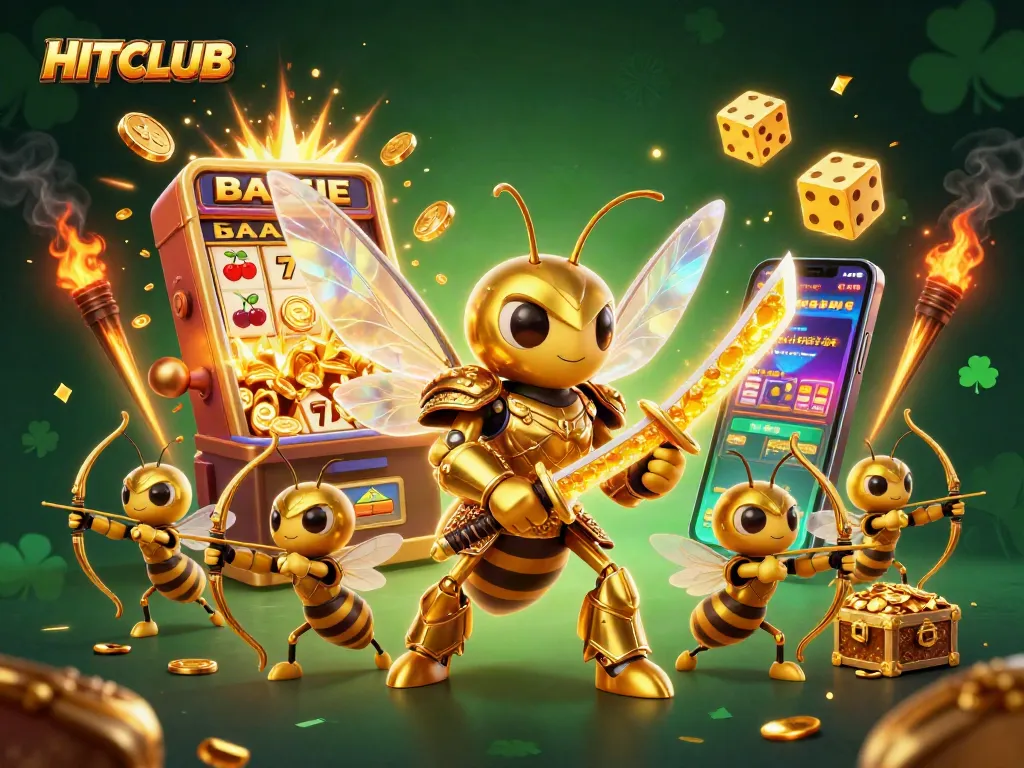 Experience winning excitement with HITCLUB in this vibrant 3D casino illustration, showcasing dynamic game elements.