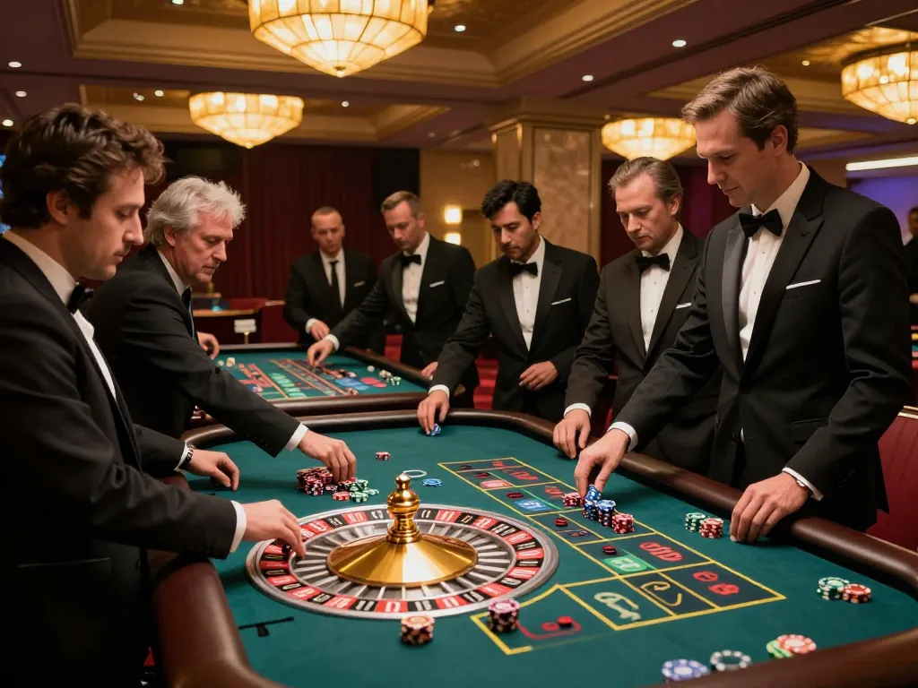 Players engaging in thrilling gameplay at Oxbet33's roulette table in a luxurious casino setting
