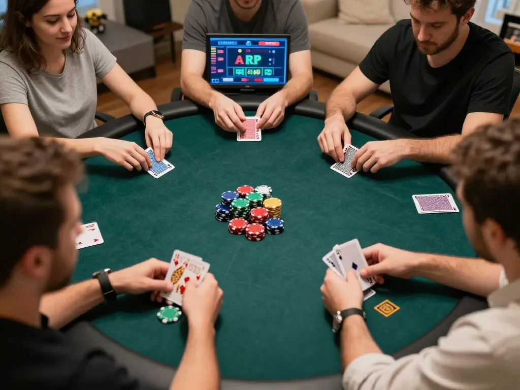Engaging online poker session showcasing deposit and withdrawal tips in comfortable home setting.