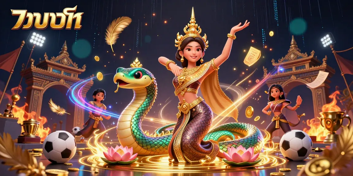 Bet on แทงบอล with a dazzling Thai dancer and vibrant sports elements in a magical scene