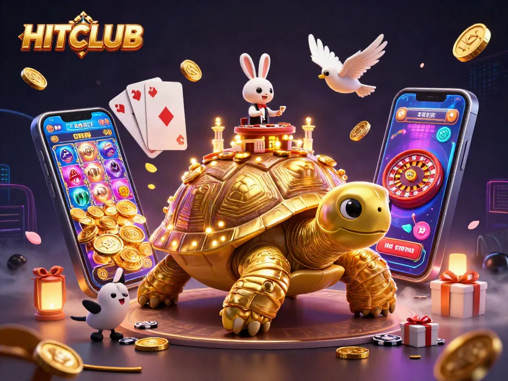 Experience HITCLUB's thrilling gaming action with a vibrant 3D casino scene featuring rich visuals and dynamic elements.