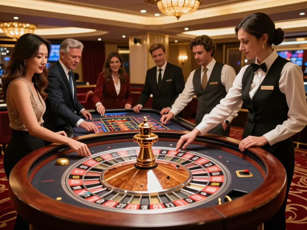 B52 club players enjoying an exciting roulette game with a spinning wheel and vibrant atmosphere
