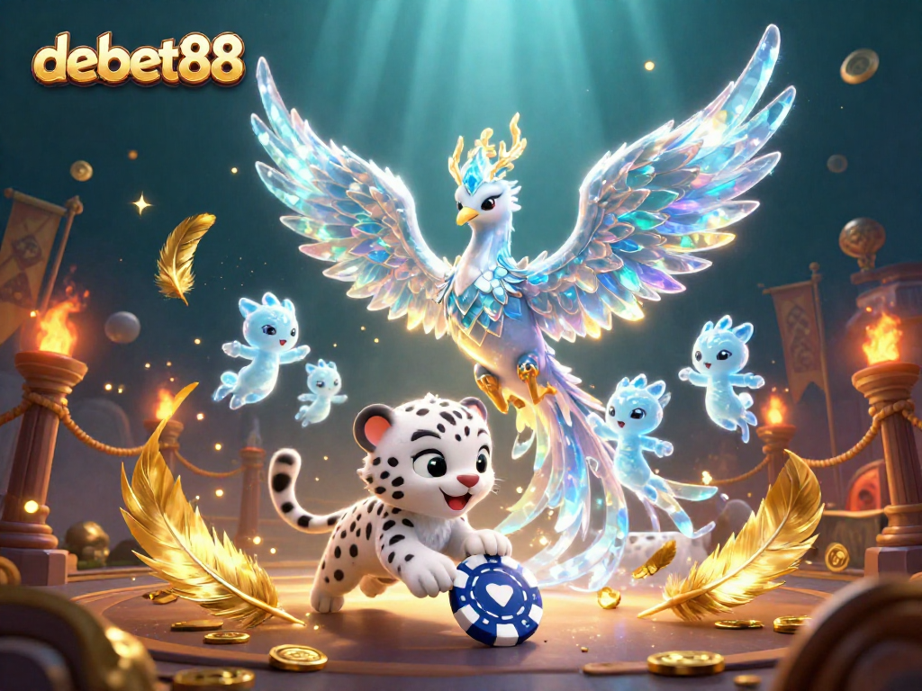 Experience the thrill of debet88 with a vibrant 3D casino scene featuring lively characters and dynamic game elements.