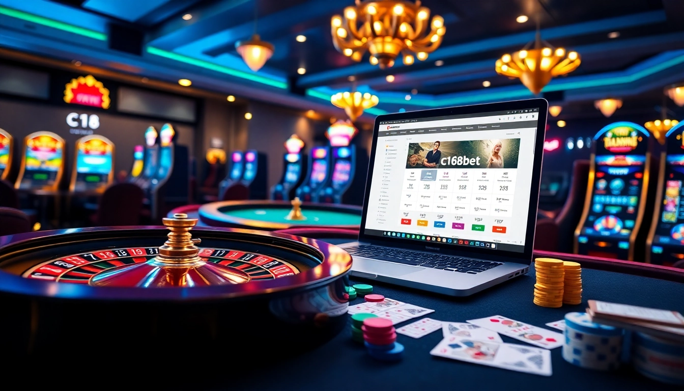 Experience the thrilling world of c168bet with vibrant casino visuals and engaging gaming elements.