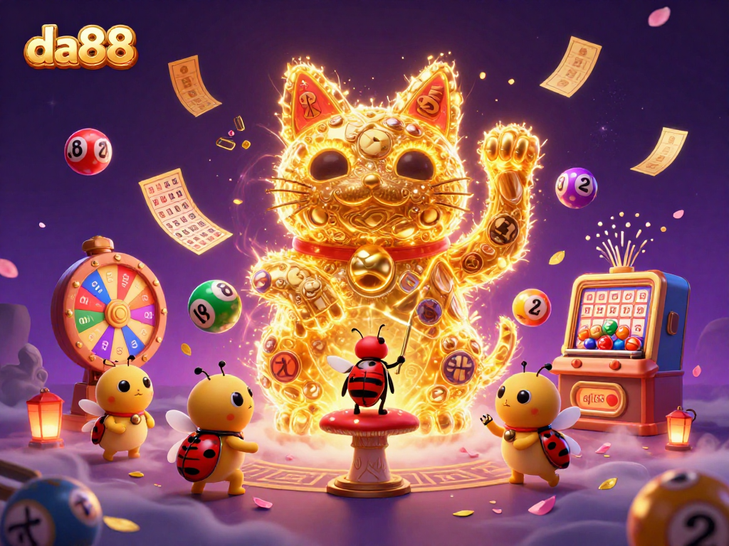 Experience excitement with da88's vibrant 3D casino world featuring dynamic lottery and bingo elements.
