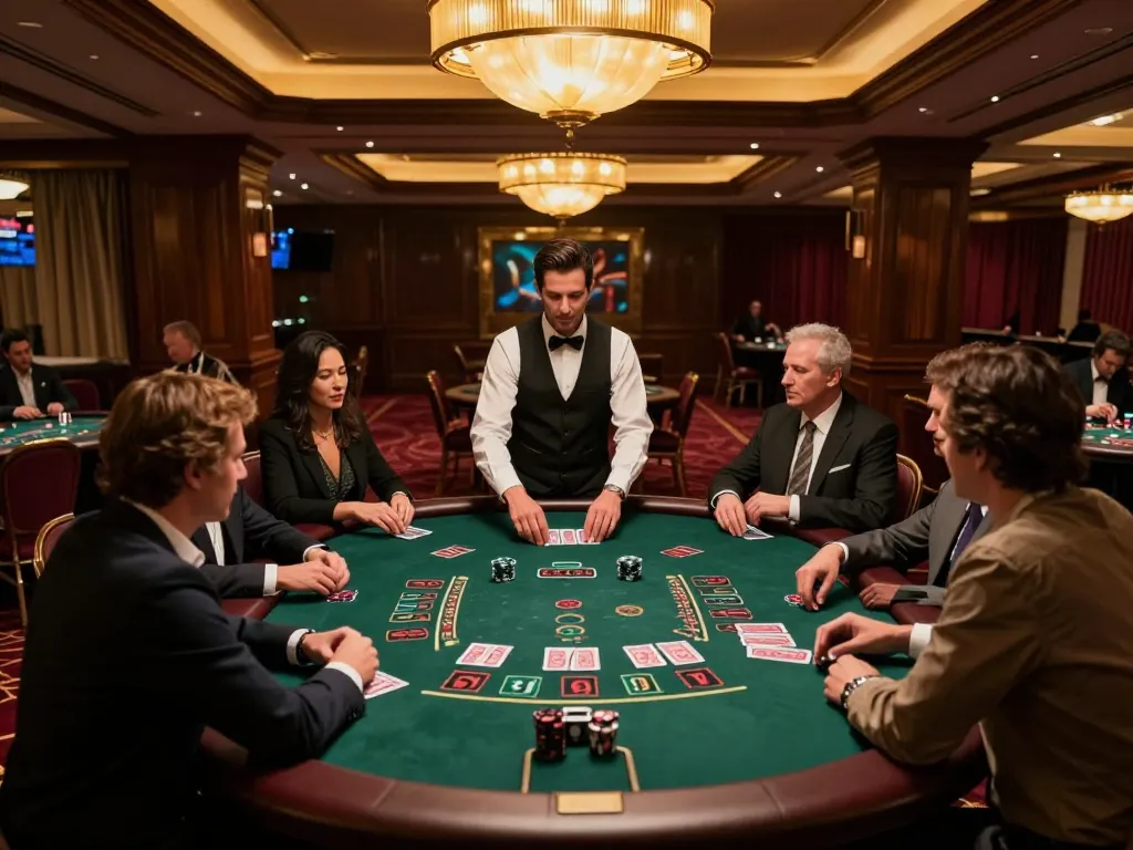 Players engage in thrilling blackjack action at https://tx88at.com/ amid an elegant casino atmosphere.