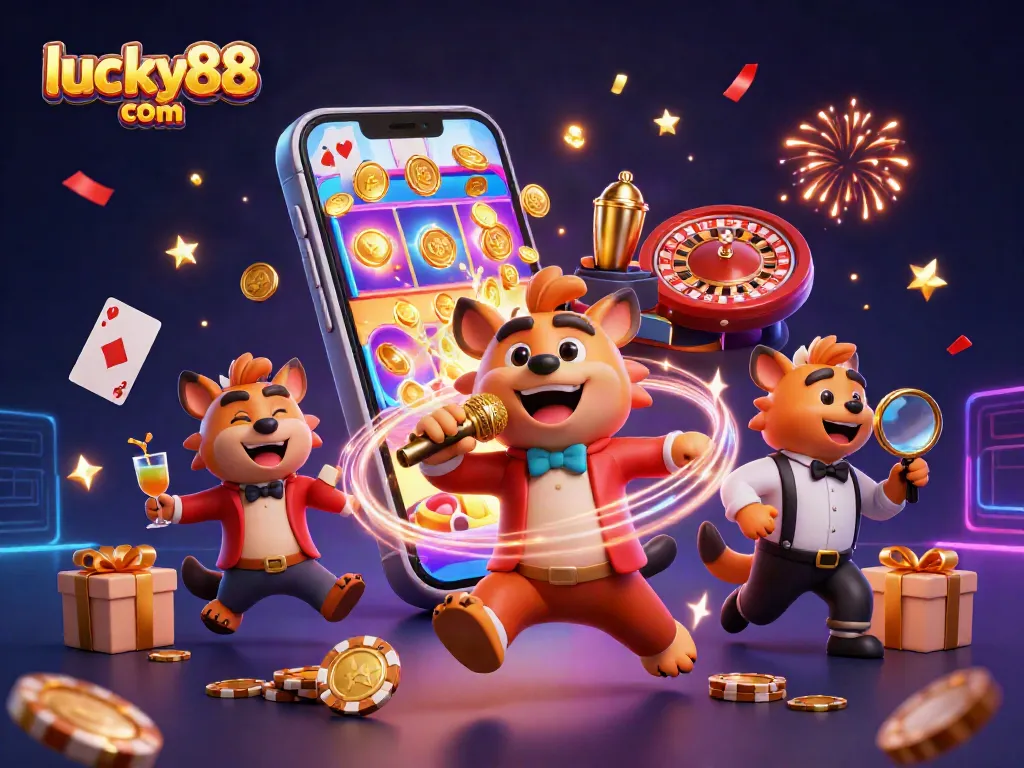 Experience the excitement of lucky88 com with lively hyenas in a casino scene.
