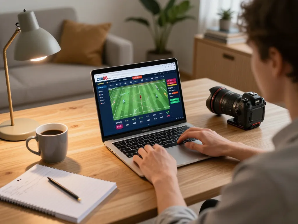 Using cm88 com for sports betting at home in a cozy setting with warm lighting
