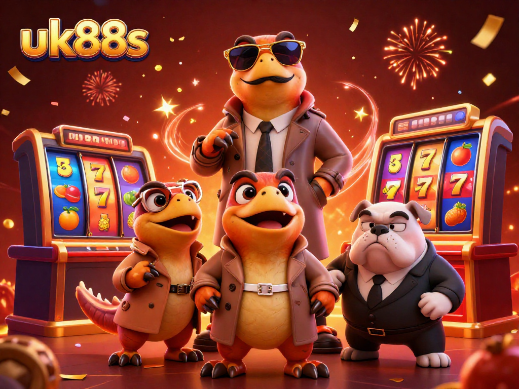Engage in thrilling gameplay at uk88s with animated raptors attempting VIP entry in a vibrant casino