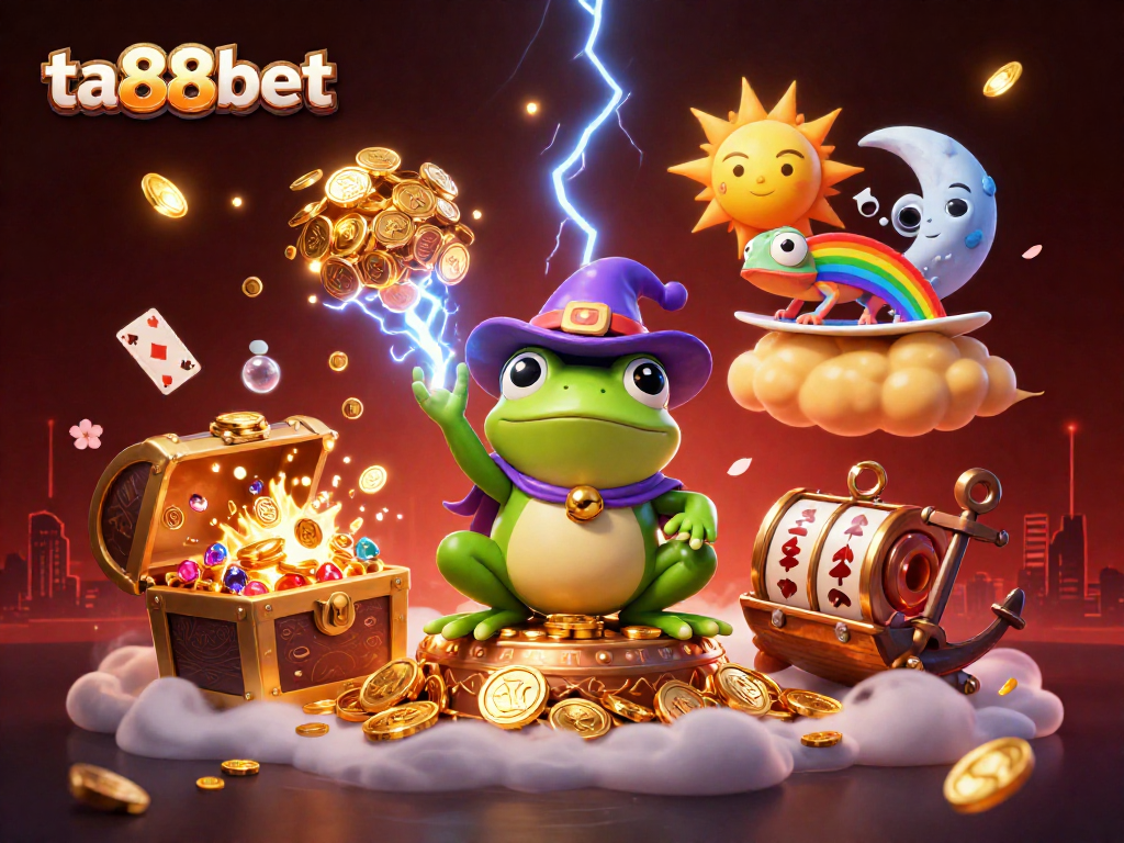 Experience the excitement of ta88bet with a vibrant 3D illustration of luck and fortune in a casino atmosphere.