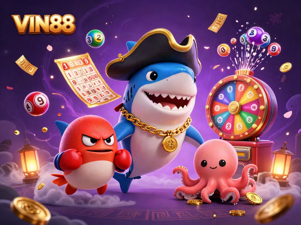 Engage with exciting games at VIN88, showcasing dynamic lottery fun and vibrant casino elements.