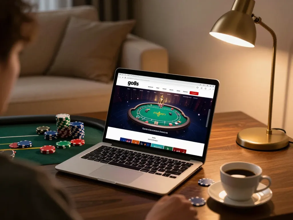 Engaging with go8s online casino on a sleek laptop, showcasing an exciting gaming interface.