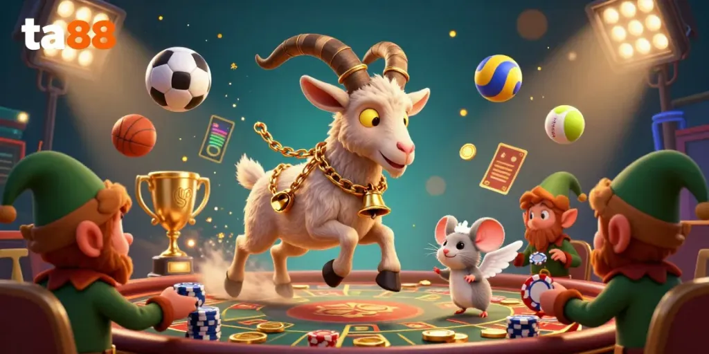 Experience the dynamic casino action at ta88 with cartoon characters engaging in lively gambling.