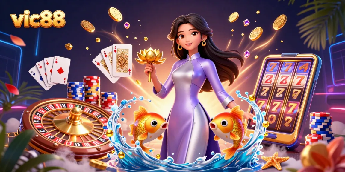 Experience vic88's vibrant online casino world with 3D gaming elements, engaging visuals, and dynamic player action.