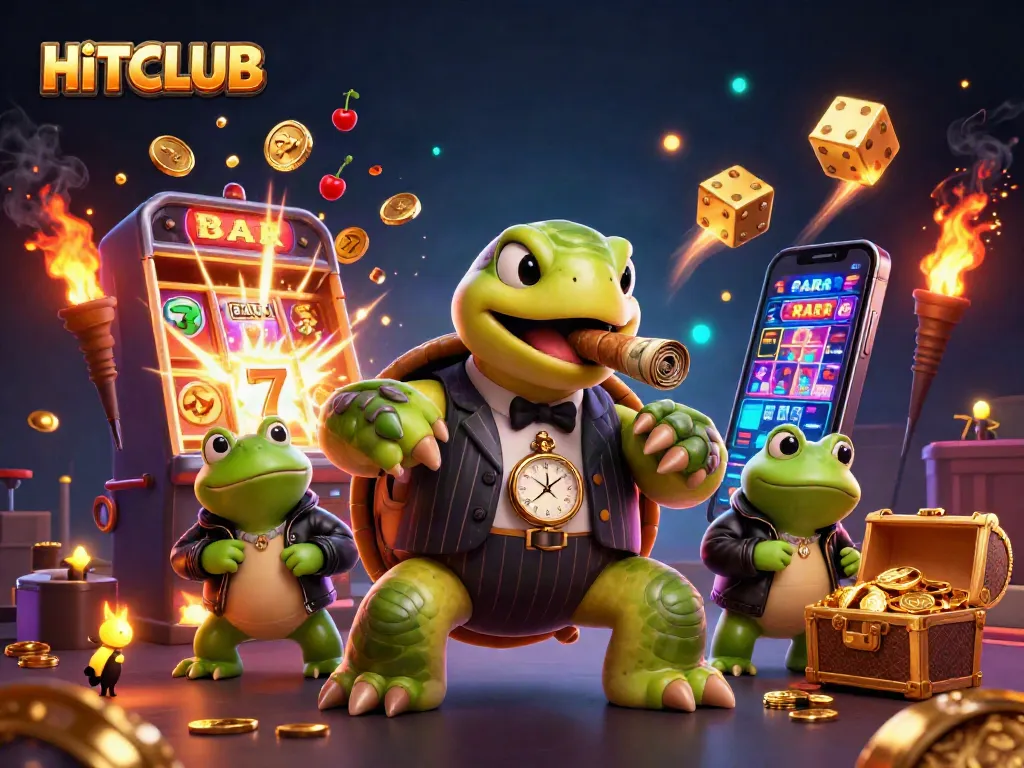 Win big at HITCLUB by engaging with exciting casino game elements in a vibrant 3D scene.