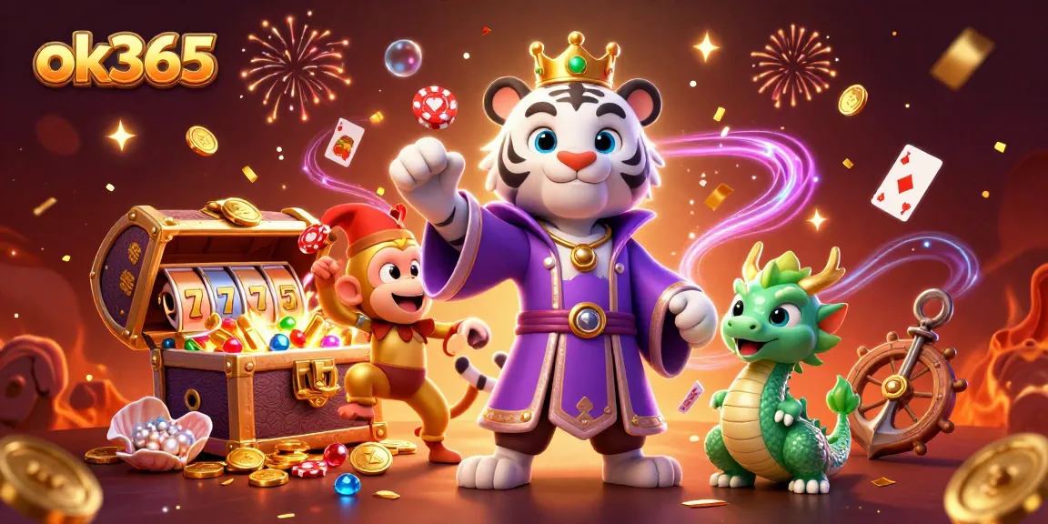 Experience the exciting world of ok365 with vibrant gaming elements and celebratory effects.