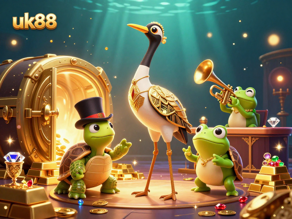 Spin the reels at uk88's vibrant casino, featuring golden treasures and lively characters.