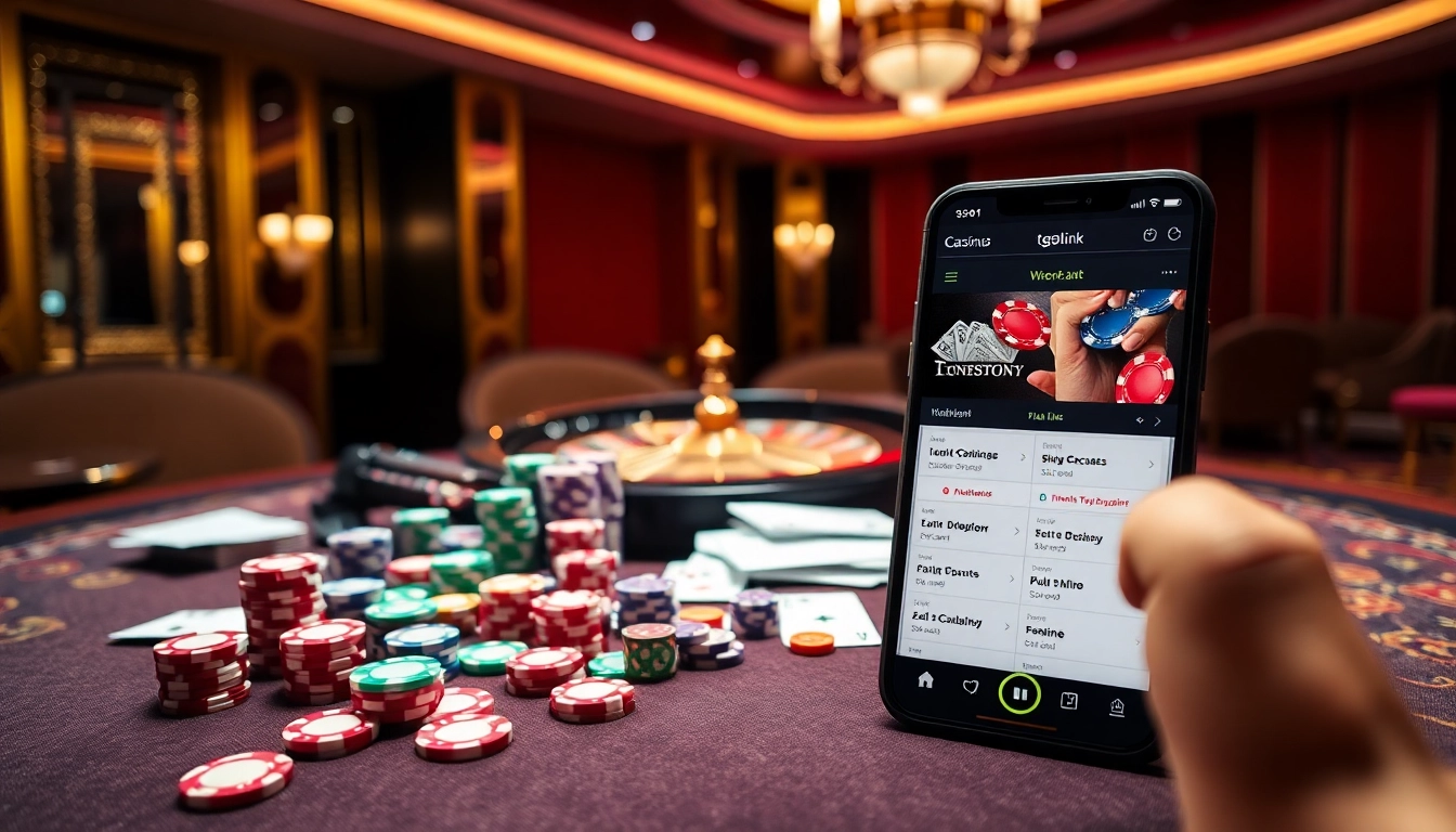 Engage with exciting games at tg88link, featuring vibrant cards, chips, and roulette at a luxury casino table.