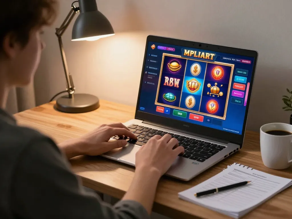 Player enjoys thrilling games at mm88.it.com on a laptop in a comfortable home office setting.