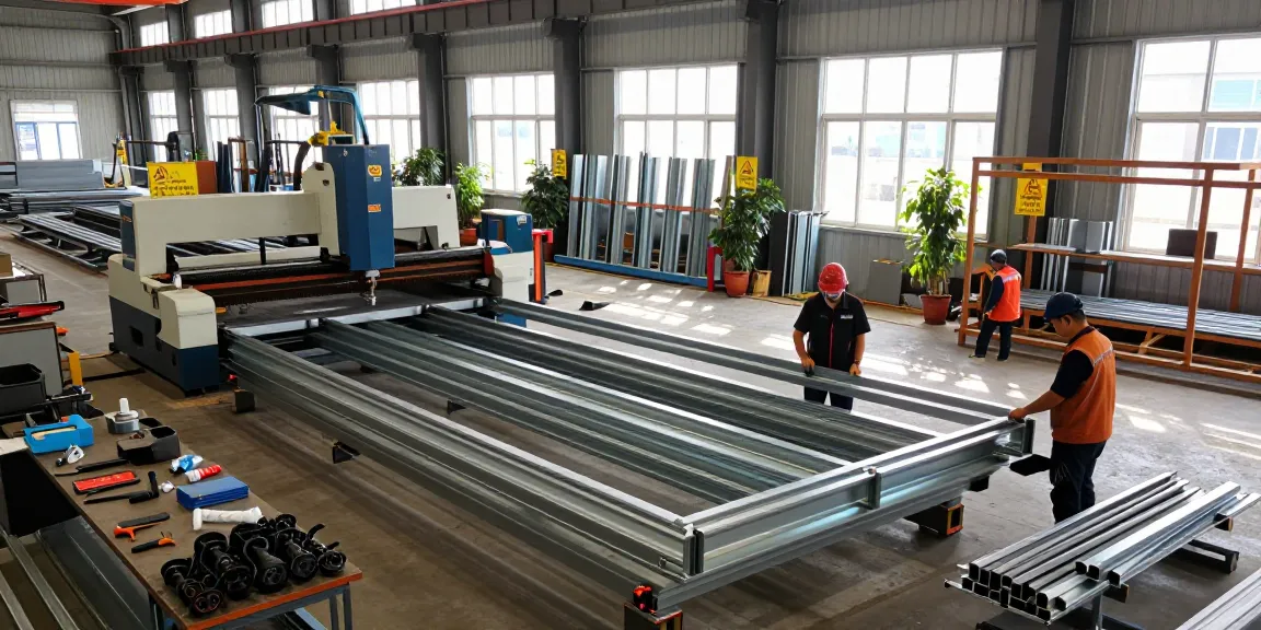 Custom metalwork production at a commercial steel company, showcasing skilled craftsmanship and industrial equipment.
