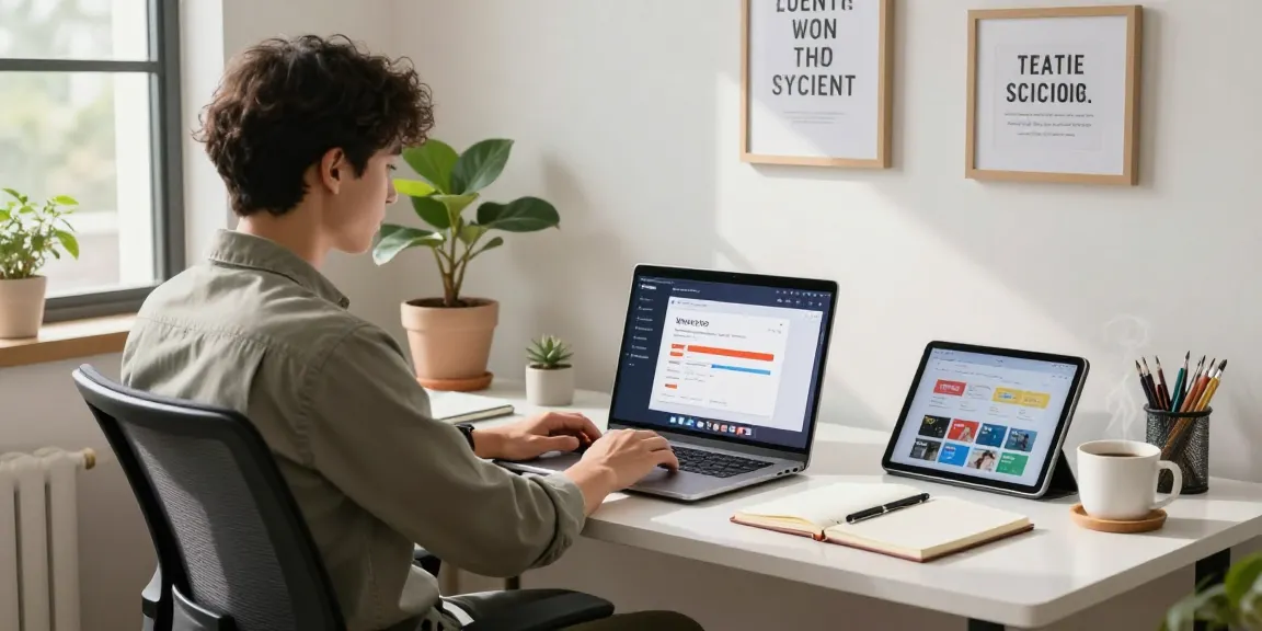 WPS Download interface displayed on a laptop in a modern home office setting with a young professional