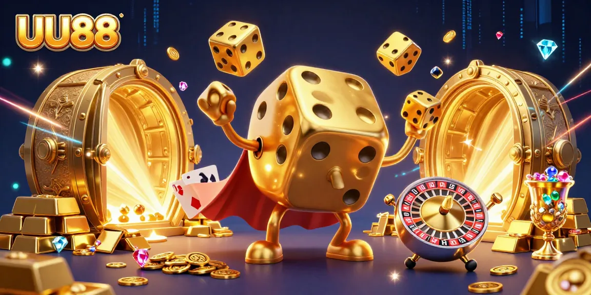 Experience thrilling gameplay at UU88, where a golden dice golem juggles luck in a vibrant casino.