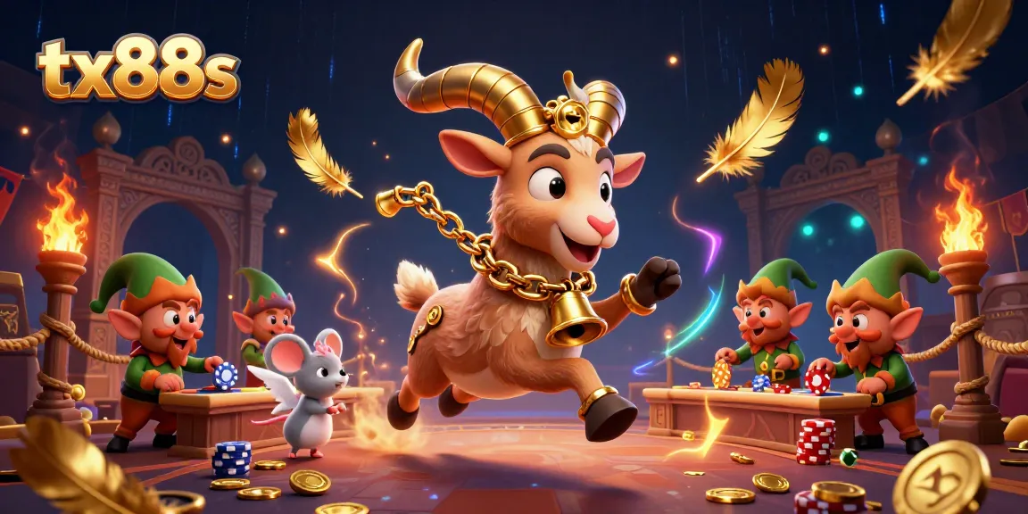 Witness the festive chaos of tx88s casino with Krampus and mischievous elves amidst swirling golden treasures.