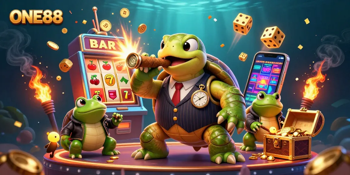 ONE88 showcases a massive slot machine bursting with coins and lucky symbols, highlighting vibrant casino energy.