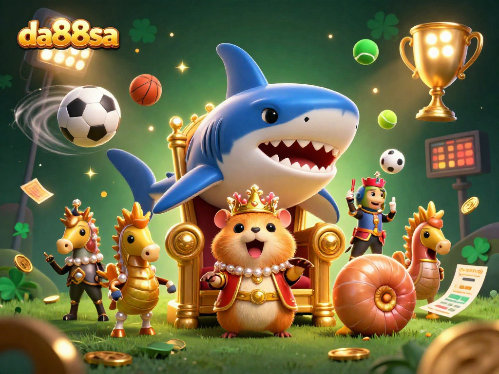 Bet on exciting sports with da88sa while a fierce golden hamster king rules in a vibrant, dynamic scene.